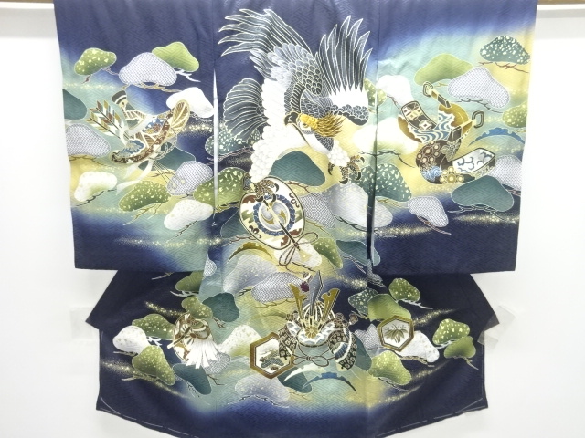 JAPANESE KIMONO / BOYS KIMONO / EMBROIDERED EAGLE / WAR FAN / HELMET P